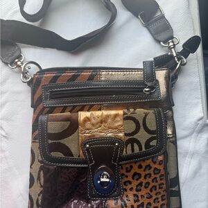 Patchwork Crossbody Bag - Brown and Gold